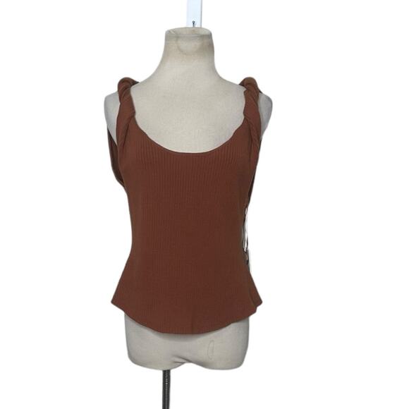 Good American Twisted Strap Brown Ribbed Knit Tank Top size 5/6 - 2XL - Picture 13 of 13